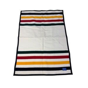 Pendleton Glacier National Park Wool Blanket White Multi Stripe 30x44 Throw